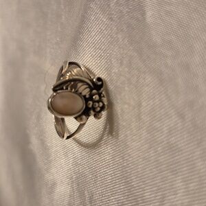 Sterling Silver Mother Of Pear Feather Ring